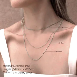 Three-layer layered stainless steel chain necklace in 14K gold and silver finish
