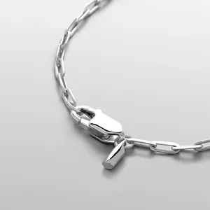 Polished silver stainless steel paperclip necklace with lobster clasp and round tag