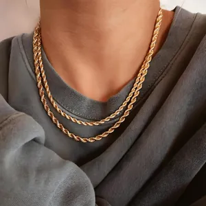 Collar de cadena de cuerda dorada para mujer hecho de acero inoxidable duradero