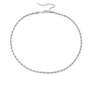 Cadena de cuerda de acero inoxidable plateado pulido con cierre de mosquetón ajustable