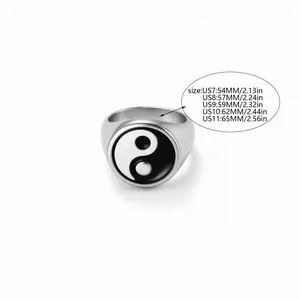 Retro stainless steel Tai Chi Yin Yang ring available in multiple sizes US7 to US11
