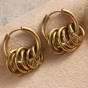 Minimalist multi-layered gold hoop earrings with high polish finish for women