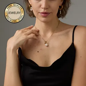 Asymmetric Freshwater Pearl Hoop Earrings 316L Stainless Steel PVD Gold Plated French Retro Elegant Jewelry For Women