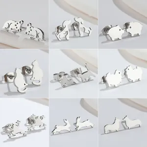 Orecchini a Bottone Animali in Acciaio Inossidabile Minimalista Maiale Gatto Cane Coniglio Rana Silhouette Gioielli per Uomo Donna