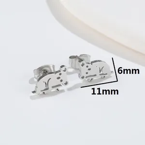 Orecchini a lobo minimalisti a forma di topo in acciaio inossidabile da donna 6x11 mm