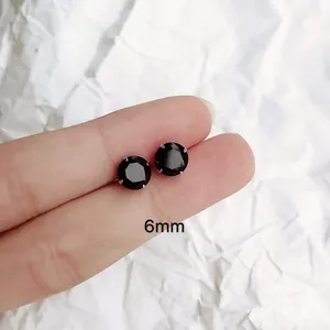 Pendientes de botón de 6mm en acero inoxidable con circonita negra redonda