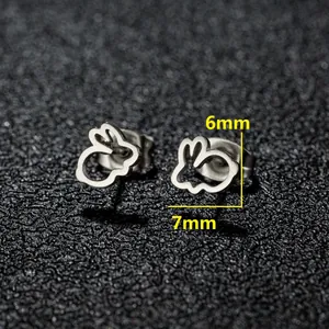 Pendientes de conejo minimalistas en acero inoxidable plateado con diseño hueco