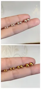 Boucles d'oreilles boules polies en argent et or, tailles de 2mm à 5mm en détail