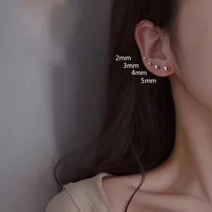 Boucles d'oreilles boules en acier chirurgical de 2 à 5 mm présentées sur l'oreille
