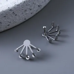 Pendientes de Botón de Garra en Forma de Abanico de Acero Inoxidable Estilo Punk Industrial Joyería para Hombre Mujer