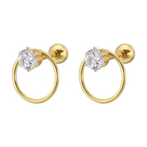 Close-up of star-shaped titanium steel studs with zircon stones and ball screw backs