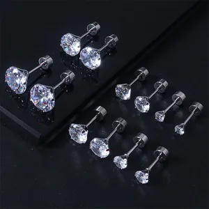 Boucles d'Oreilles Clous en Acier Inoxydable Zircon pour Femmes Hommes Dos Plat Vis Interne Piercing Cartilage Bijoux
