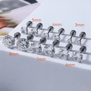 Différentes tailles de boucles d'oreilles en zircone ronde avec monture en acier inoxydable