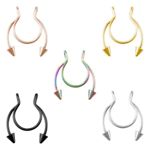 Stainless Steel Fake Nose Ring Non Piercing U Shape Horseshoe Septum Ring With Spikes Punk Body Jewelry For Women Men