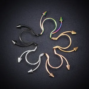 Detailed set of five stainless steel U-shaped horseshoe septum rings with spiked ends