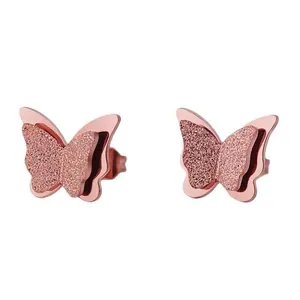 Elegantes pendientes de mariposa en oro rosa con alas de acabado mate y pulido en capas