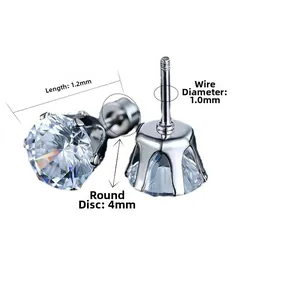 Detailed macro view showing the 4mm crown setting and 1.0mm wire gauge of the stud earring