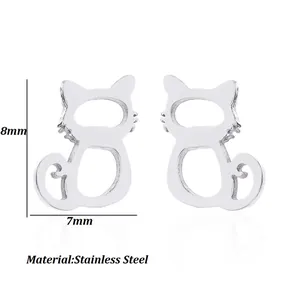 Boucles d'oreilles minimalistes en acier inoxydable en forme de chat 8x7mm