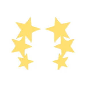 Detail of gold star-shaped earrings featuring a curved three-star minimalist design