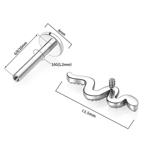Titanium slang labret sieraad 16G interne schroefdraad voor lip en oor piercing