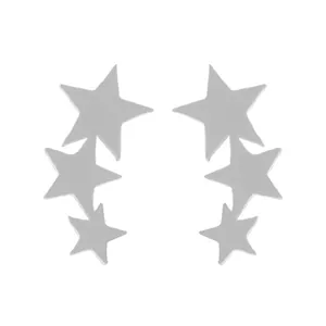 Polished silver stainless steel earrings featuring three cascading stars in a vertical row