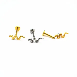 Slang labret piercing sieraad in goud en zilver staal voor lip of kraakbeen