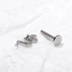 Macro-opname van zilveren slang labret stud met interne schroefdraad en gladde platte staaf