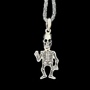 Detailed macro view of a Gothic skull pendant with vintage oxidized silver finish