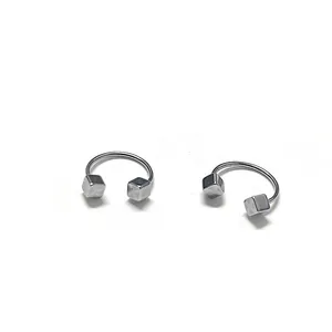 Silver horseshoe piercing jewelry with minimalist cubic ends in polished stainless steel