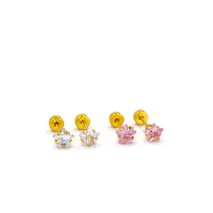 Détails des boucles d'oreilles étoiles en acier titane avec zircon rose et blanc