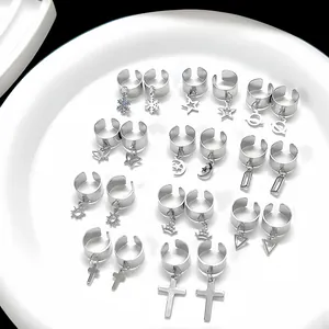 Edelstahl Ohrclips Kreuz Schneeflocke Stern Krone Anhänger Ohne Ohrloch Unisex Minimalistischer Silberschmuck