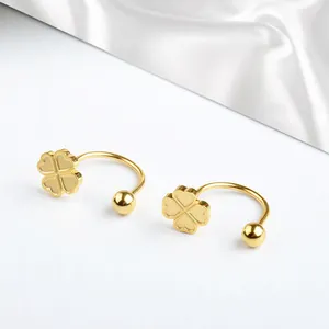 Elegante goldene Kleeblatt-Ohrstecker aus Titanstahl mit Schraubverschluss-Kugel