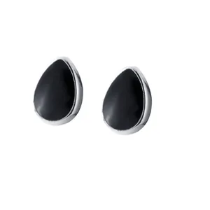 Orecchini a goccia d'argento minimalisti con inserto in smalto nero liscio