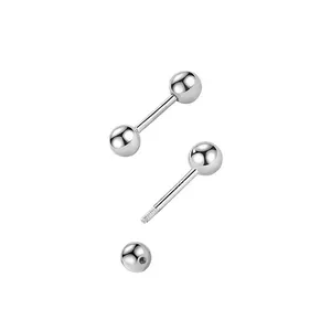 S925 sterling zilveren barbell oorbellen met dubbele kraal en handige schroefsluiting