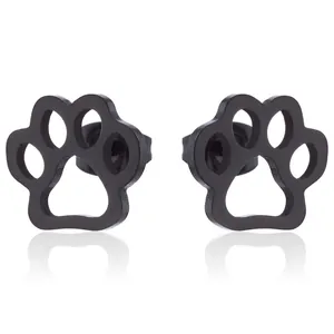Pendientes minimalistas de acero inoxidable negro con diseño de huella para mujer y mascota