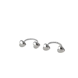 Polished silver U-shaped earrings with minimalist heart studs and screw ball backings