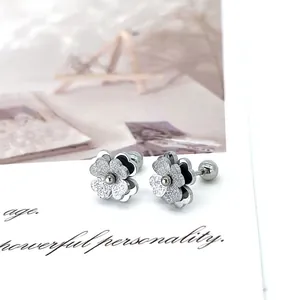 Elegant frosted clover earrings in silver and black finish with secure screw back closure