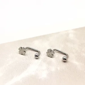 Edelstahl Vierblättriges Kleeblatt U-Förmige Knorpel Ohrstecker Hefter Stil Schraubkugel Piercing Schmuck Für Damen Herren