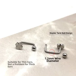U-förmiger Kleeblatt-Ohrstecker aus Edelstahl mit Schraubverschluss, 1,2mm Drahtstärke