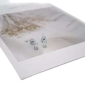 Boucles d'oreilles perles visage de fantôme en acier inoxydable argenté pour femmes