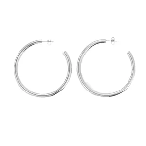 Polished silver stainless steel thick C-shaped hoop earrings with a high-shine finish