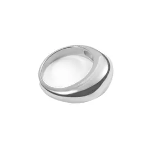 Polished minimalist stainless steel wide dome ring for women with silver mirror finish