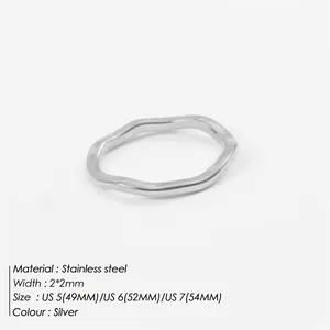 Minimalist double-layered wavy stainless steel ring in polished silver finish