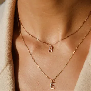 Collana con Pendente Lettera Iniziale in Acciaio Inossidabile 316L Placcato Oro 14K con Zirconia Strass per Gioielli da Donna
