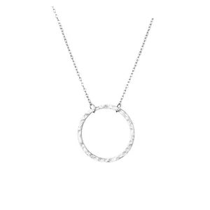 Minimalist stainless steel necklace featuring a hammered circular ring pendant on a fine chain