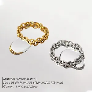 Bagues chaîne minimalistes en acier inoxydable en or 14K et argent à texture tissée