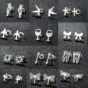 Minimalist Stainless Steel Stud Earrings For Women Men Tiny Bird Butterfly Star Moon Dragonfly Jewelry Piercing Accessories