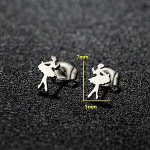 Polished stainless steel ballerina stud earrings with 7mm by 5mm dimensions