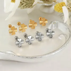 Laser four-leaf clover heart stud earrings in gold and silver stainless steel