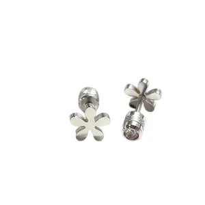 Pendientes de flores de cinco pétalos de acero inoxidable con circonitas brillantes